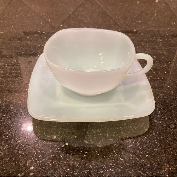 Vintage anchor hocking, fire king charm pattern, cup & saucer set - Picture 3 of 6